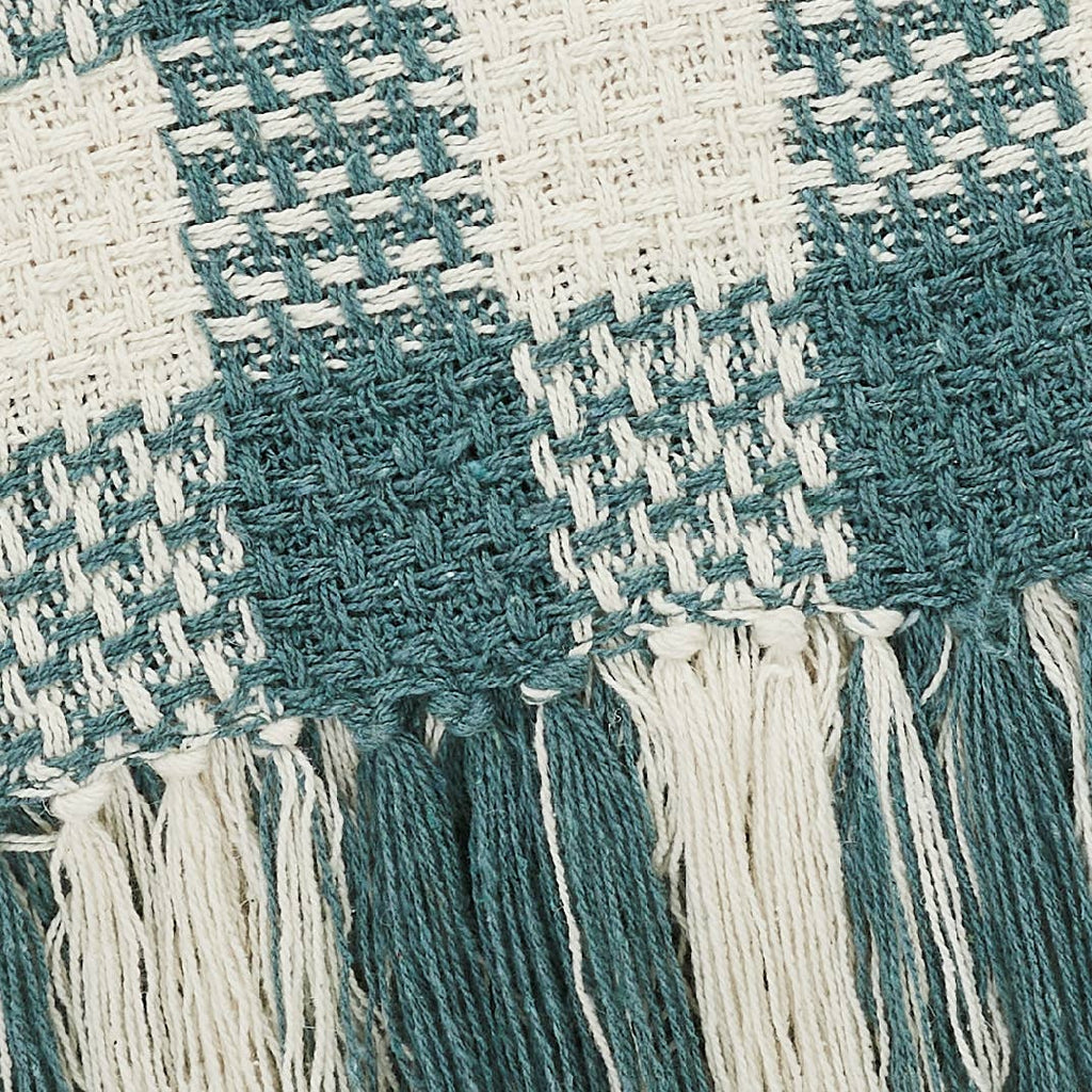 River Blue Heritage Check Throw Blanket with Fringe 50x60