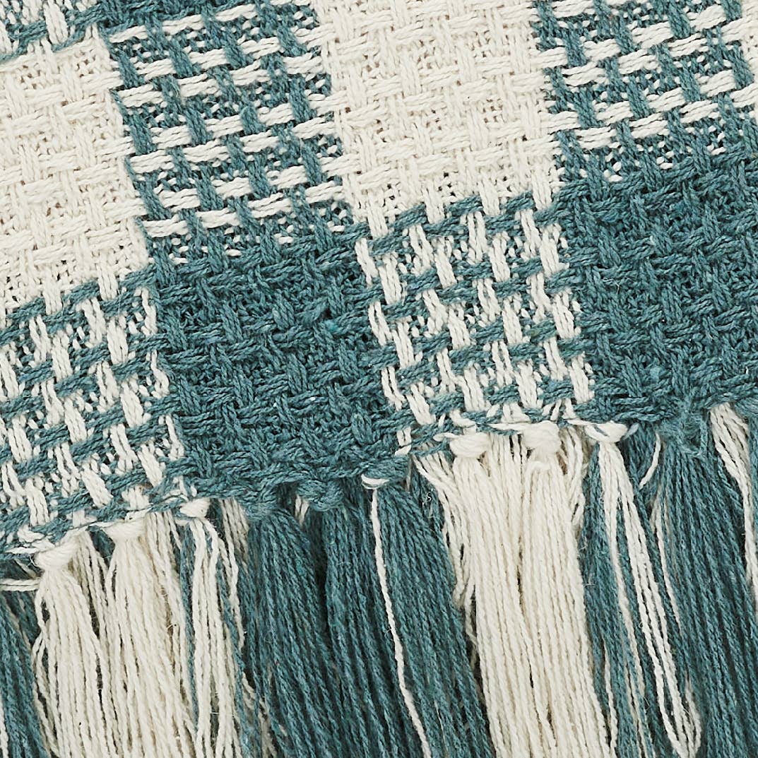River Blue Heritage Check Throw Blanket with Fringe 50x60