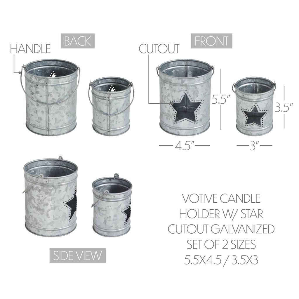 Star Galvanized Metal Votive Candle Holder Set 2pc