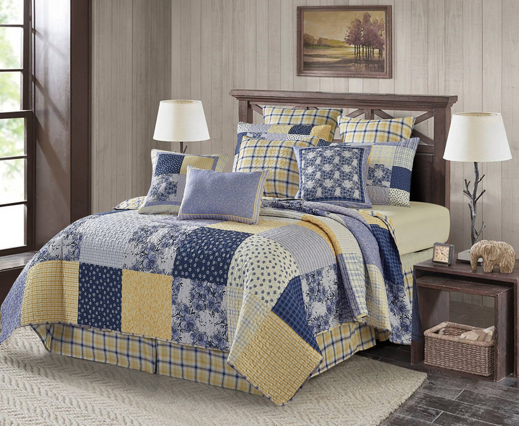 "Garden Walk Bluebell" 3-Piece Designer Microfiber Quilt Set