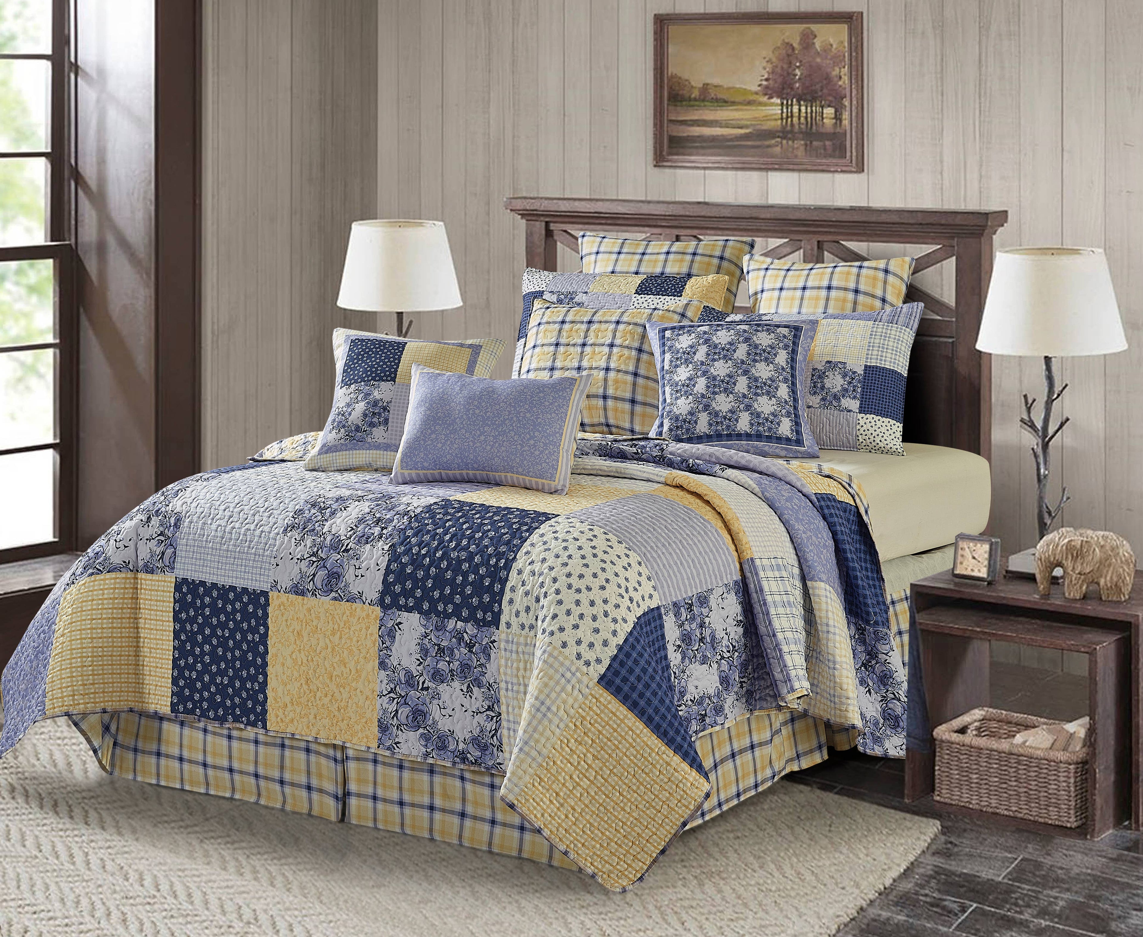 "Garden Walk Bluebell" 3-Piece Designer Microfiber Quilt Set