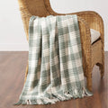 Pistachio Green Check Woven Throw Blanket with Fringe 50x60