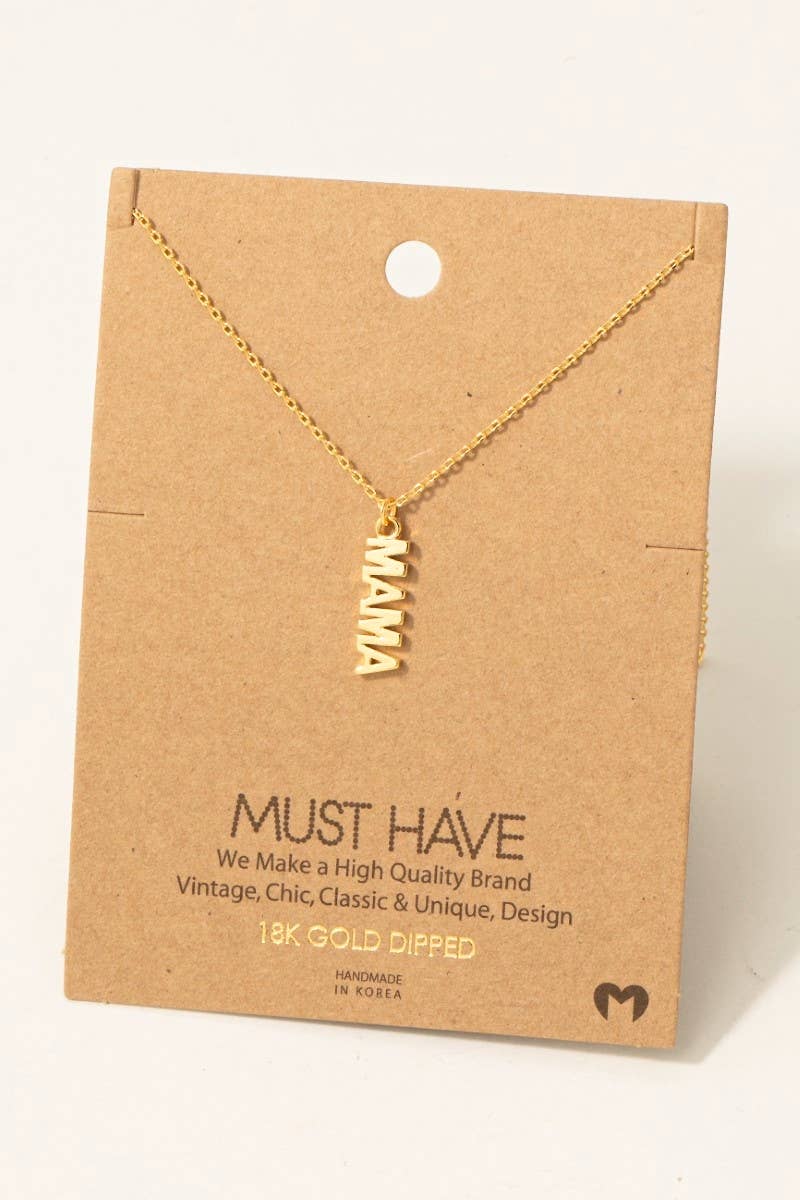 Gold Dipped Flat Mama Pendant Necklace