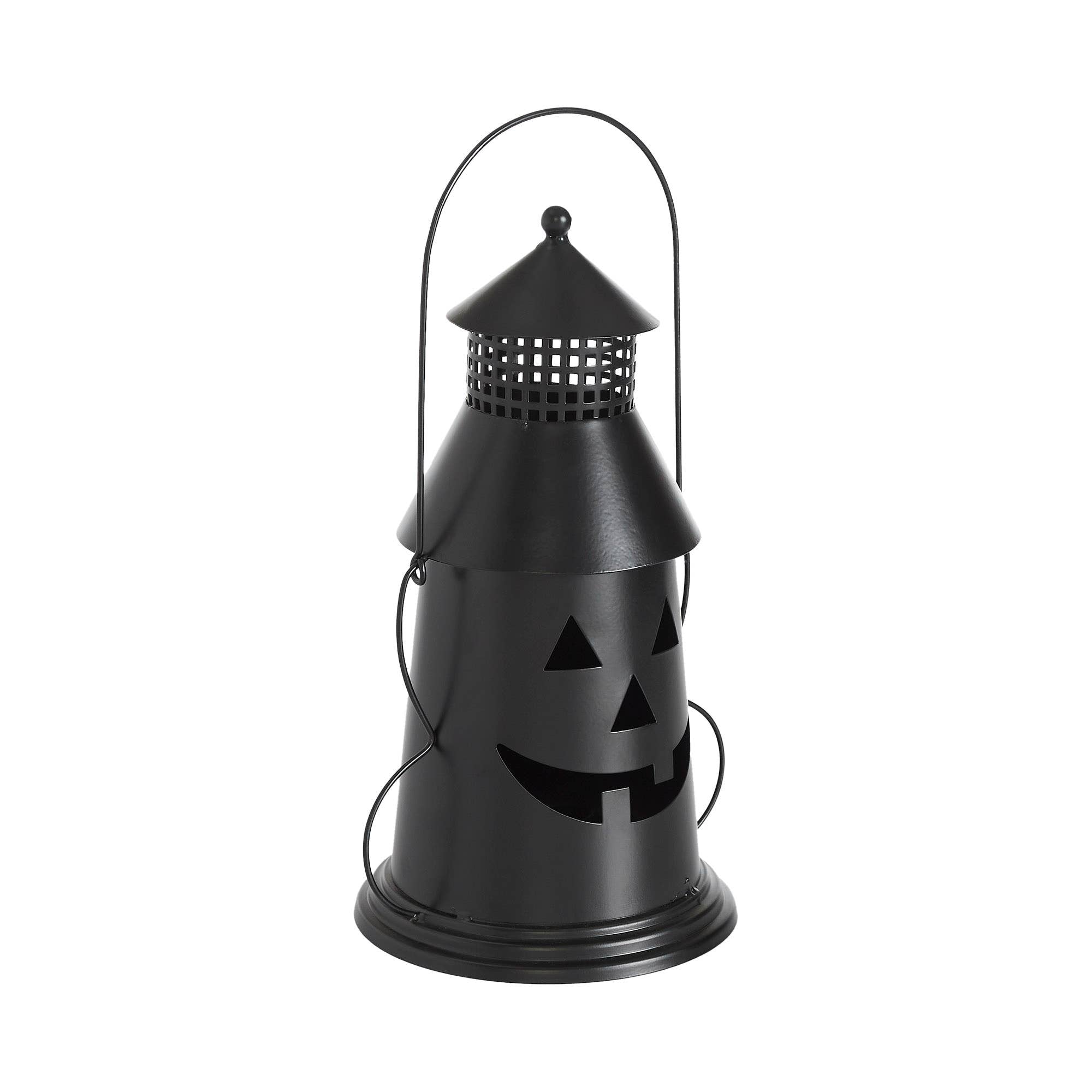Black Metal Jack-O-Lantern Halloween Candle Holder 12"