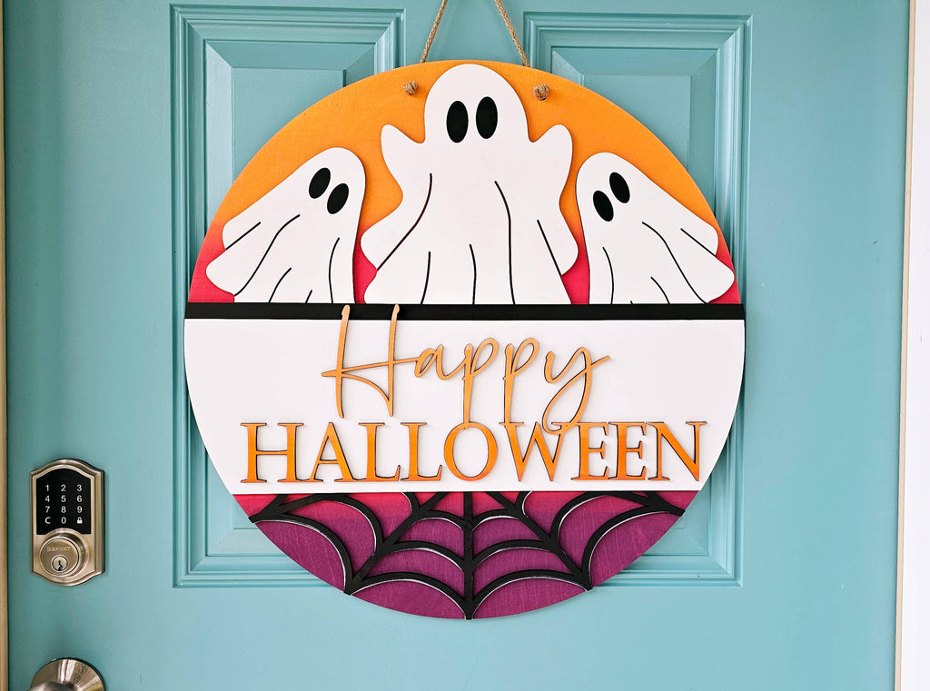 DIY Happy Halloween Ombre Ghost Door Hanger