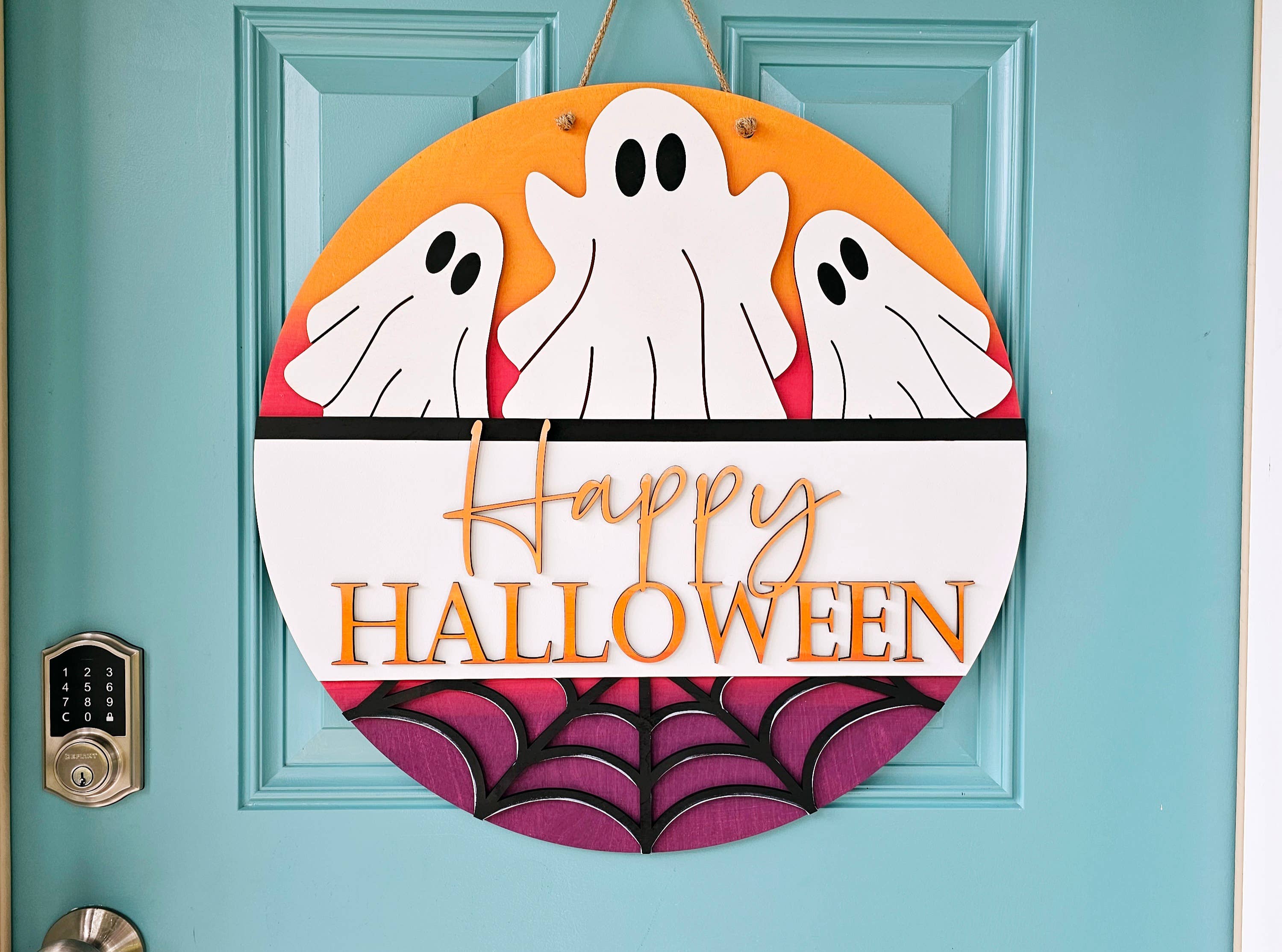DIY Happy Halloween Ombre Ghost Door Hanger