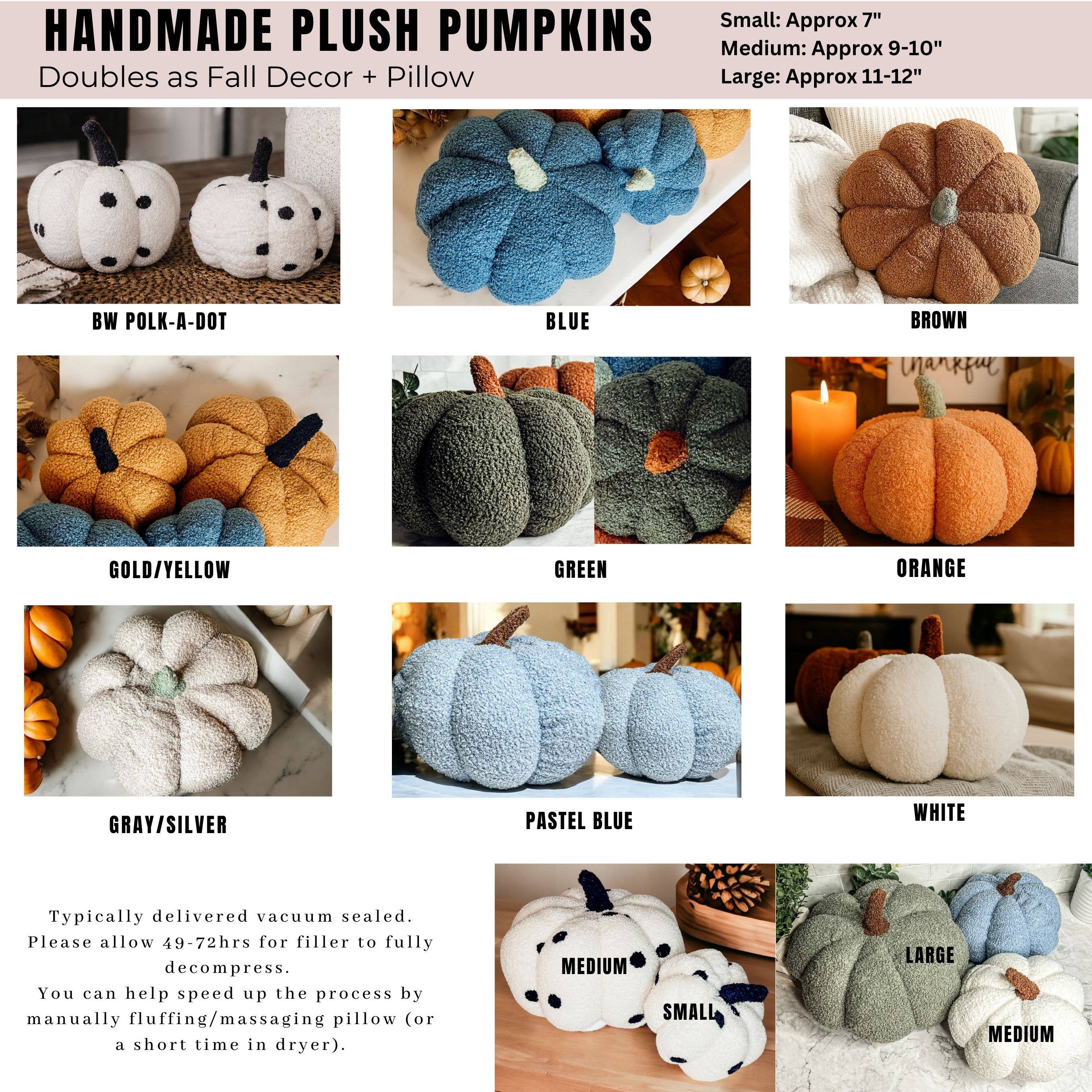 Neutral Fall + Halloween Home Decor, Cute Cotton Pumpkins BW