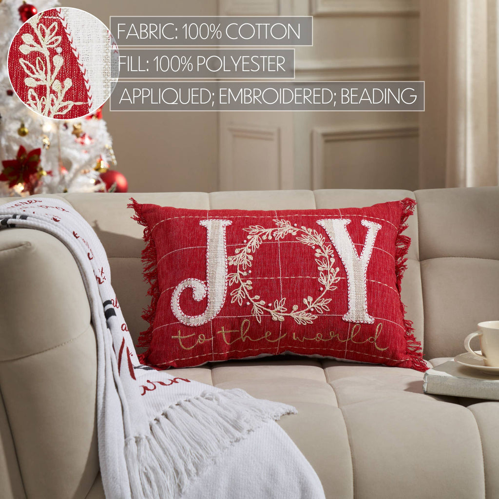 Christmas Joy to the World Fringed Throw Pillow 14x20