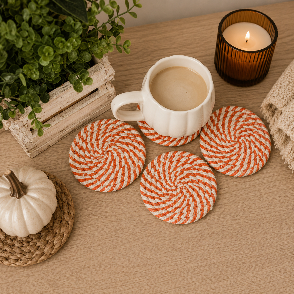 Fall Fabric Coaster Sets, Gift Ready | Autumn Tabletop Decor