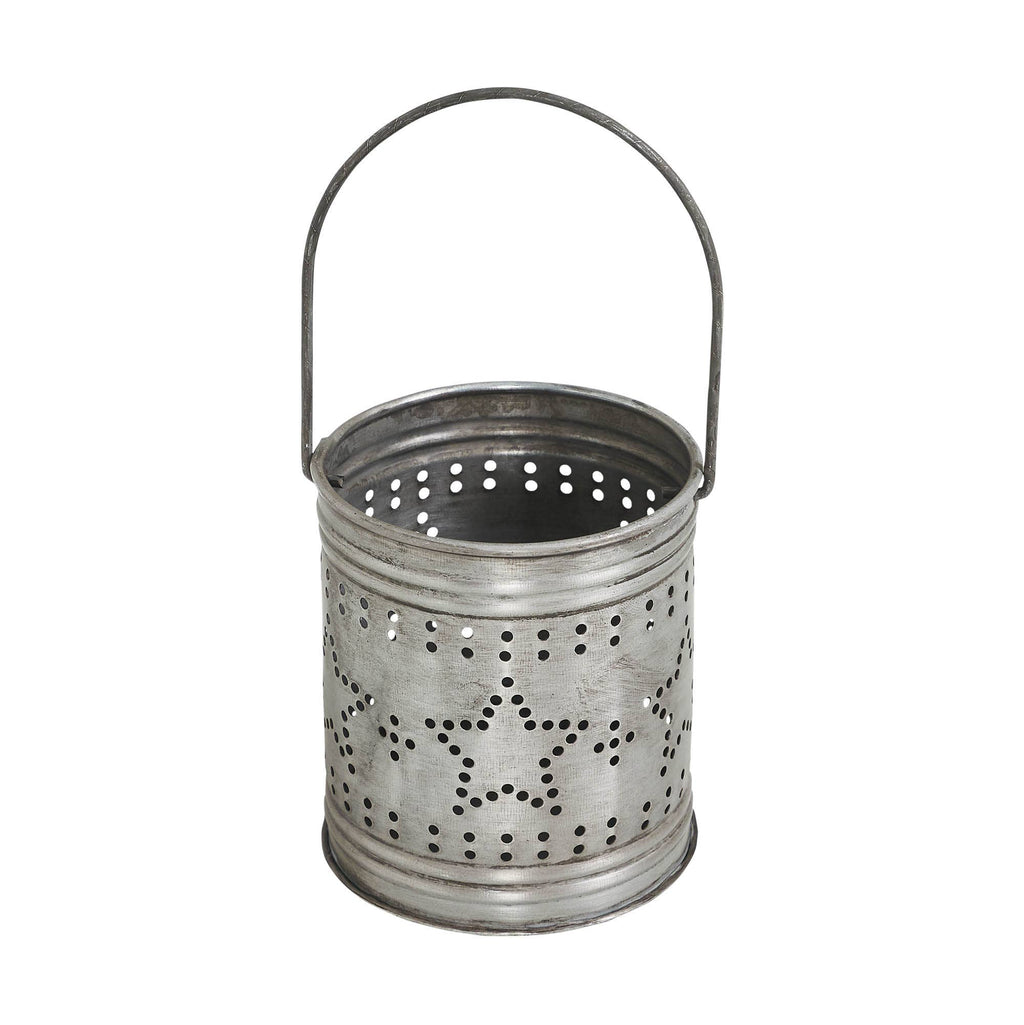 Punched Star Antique Metal Candle Holder 3.75x3.25x3.25