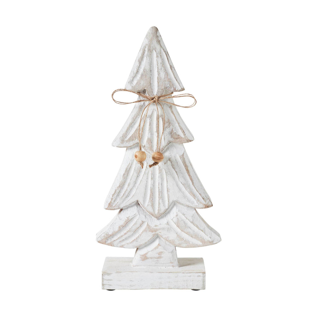 Snowy Tree Textured Wooden White 12.25x6x2.5