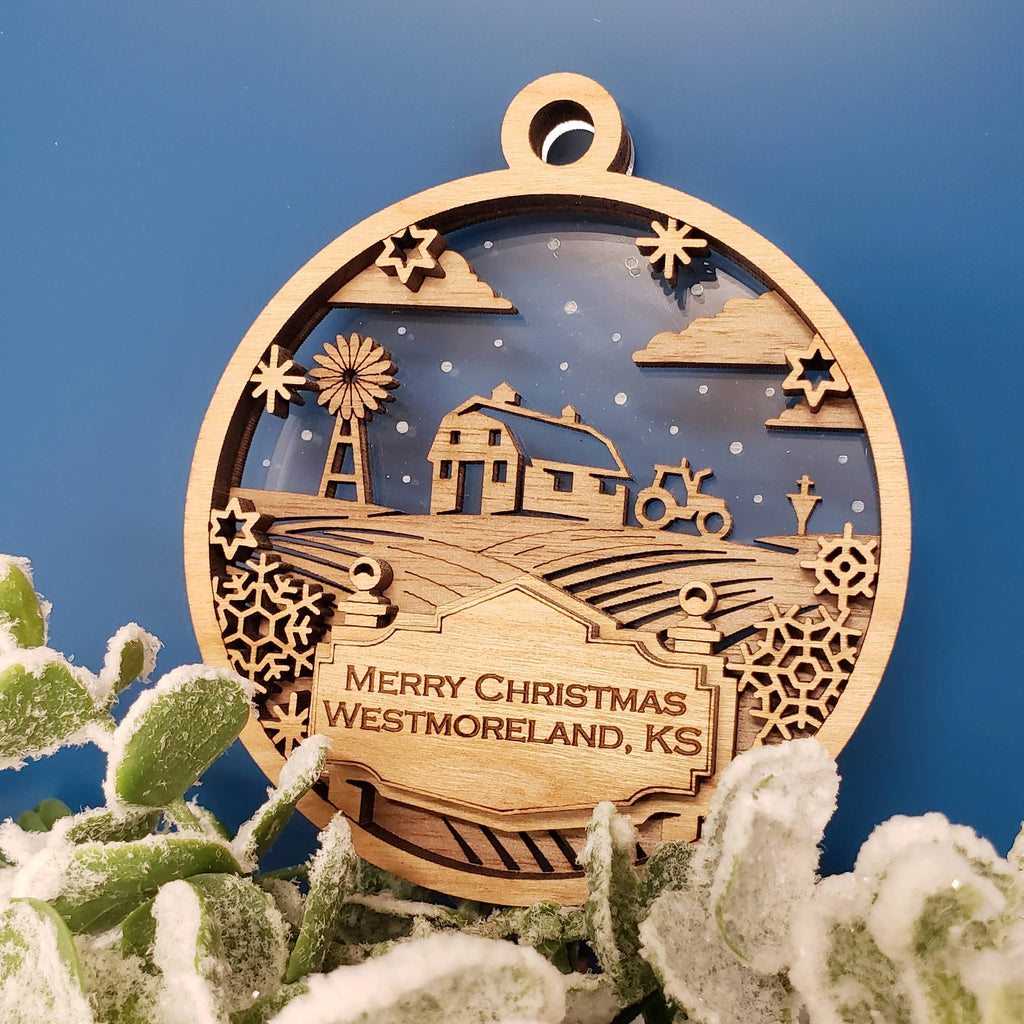 Welcome Sign Ornament - Barn in the Snow