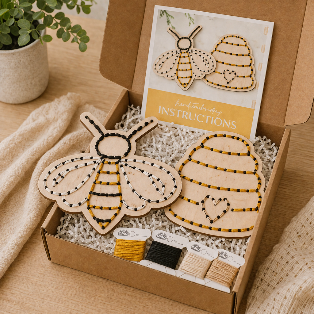 Bee & Beehive Kids Embroidery Kit Set – Beginner Yarn Craft