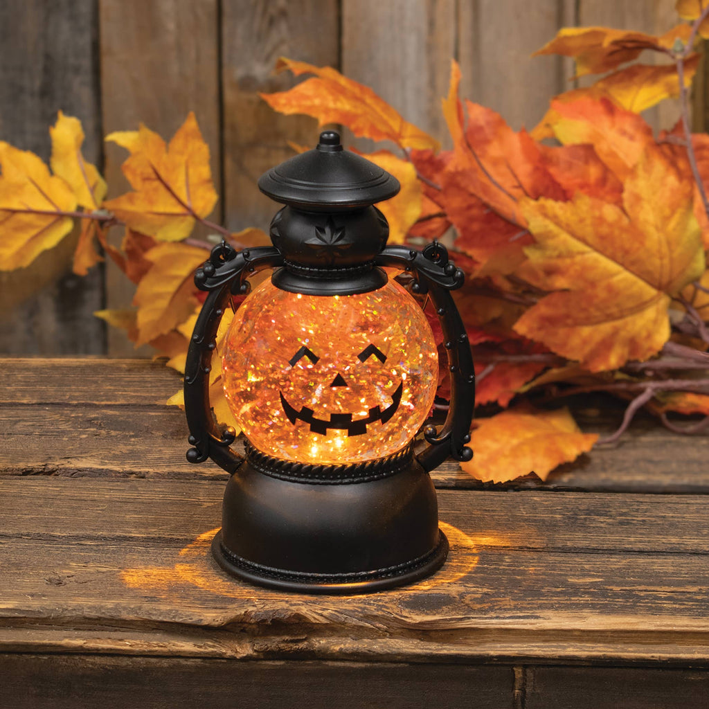 Spinning Glitter LED Smiling Jack O Lantern