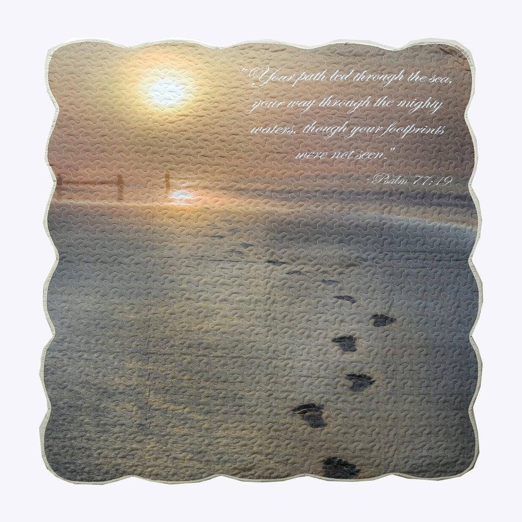Footprints Psalm 77:19 Scripture Inspirational Quilted Throw