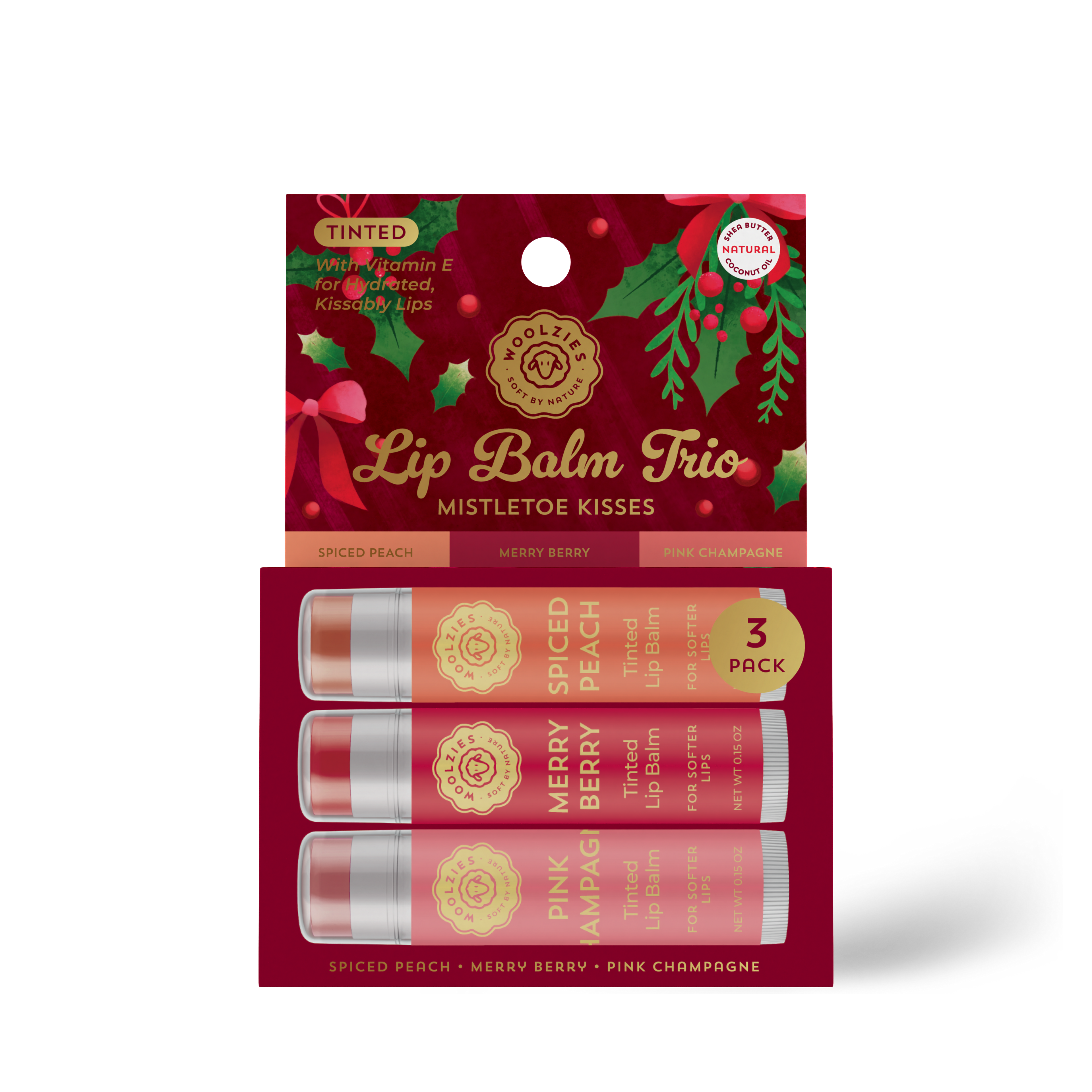 Tinted Shea Butter Lip Balm Trio – Mistletoe Kisses