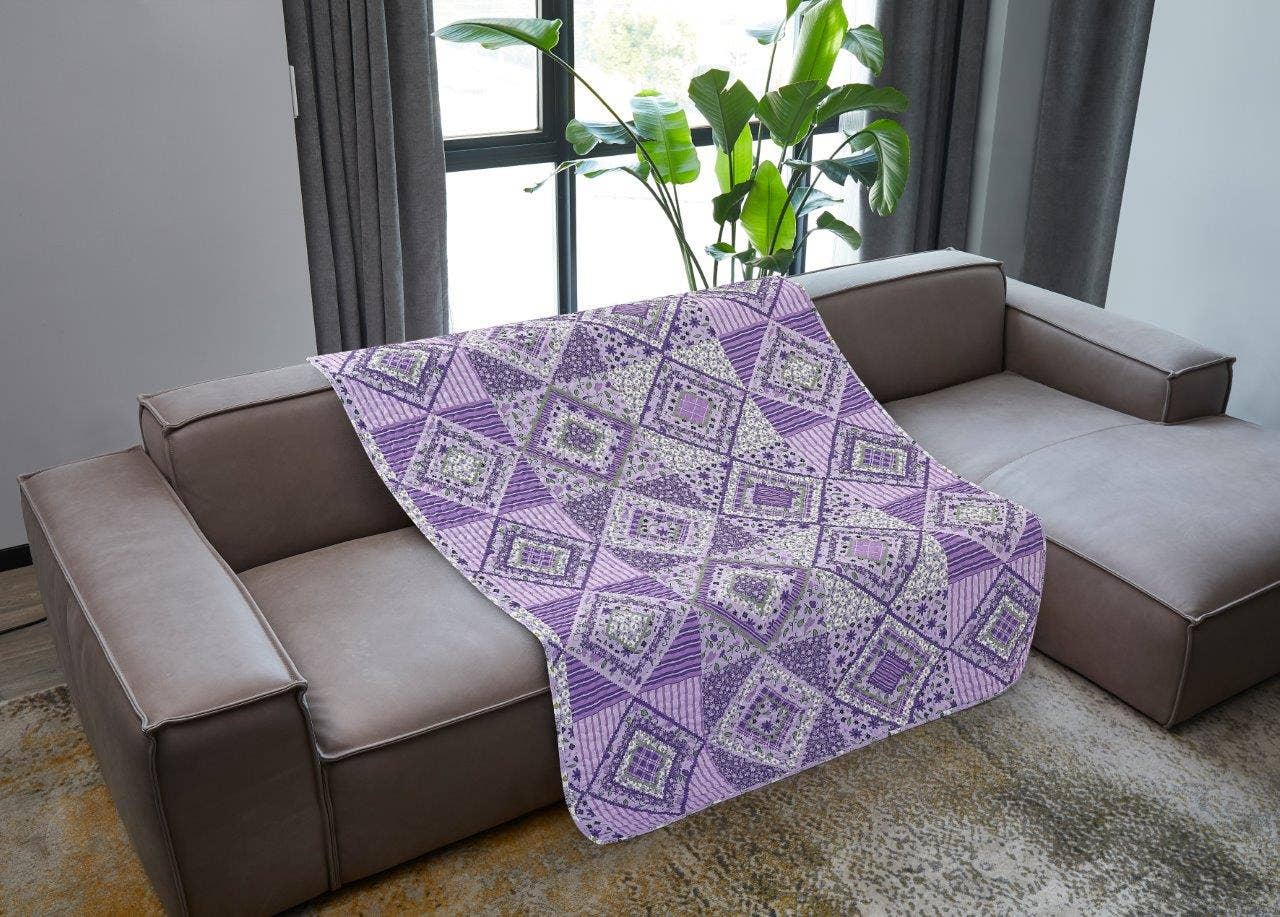 "Lavender Fields"  Quilted Throw Blanket 50"x60"