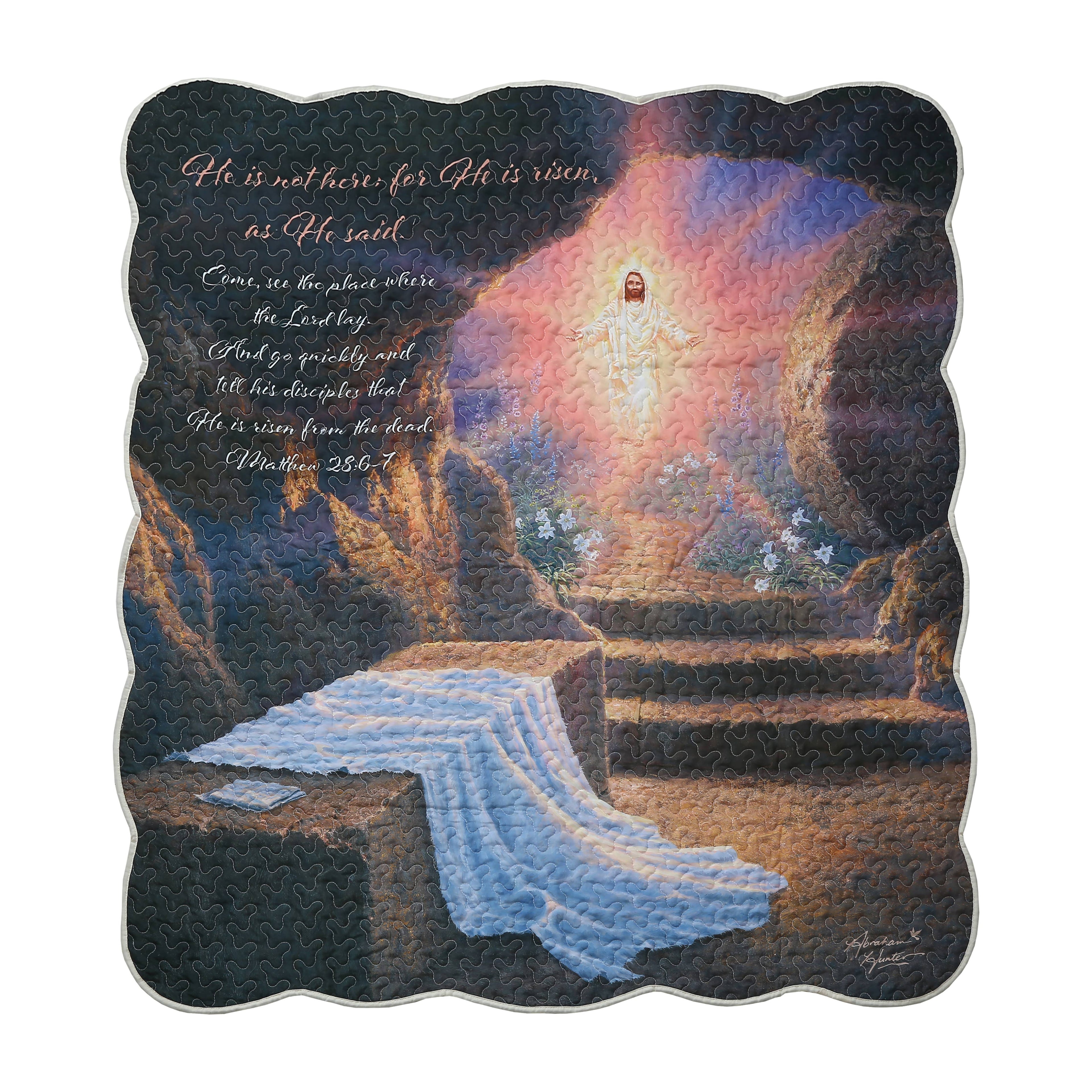 He is Risen Easter Scripture Inspirational Quilted Throw