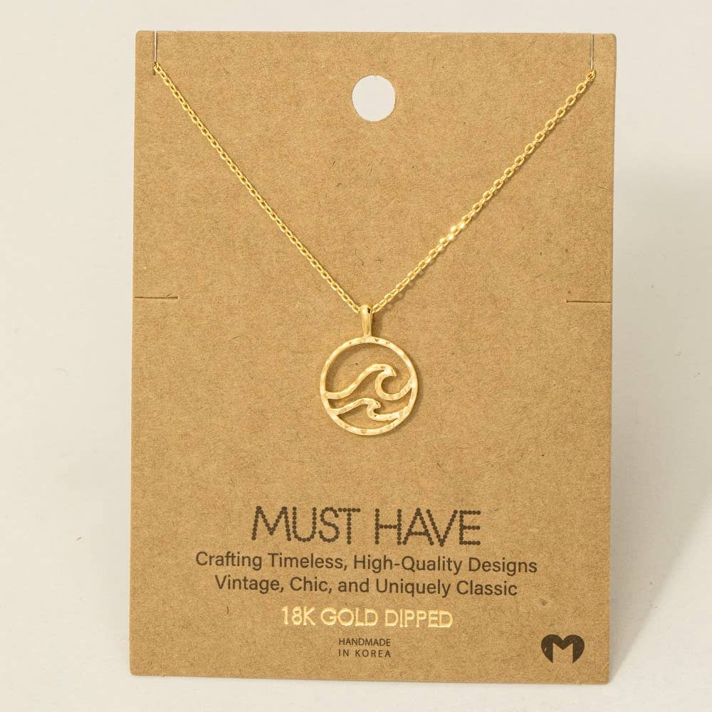Gold Dipped Wave Coin Pendant Necklace
