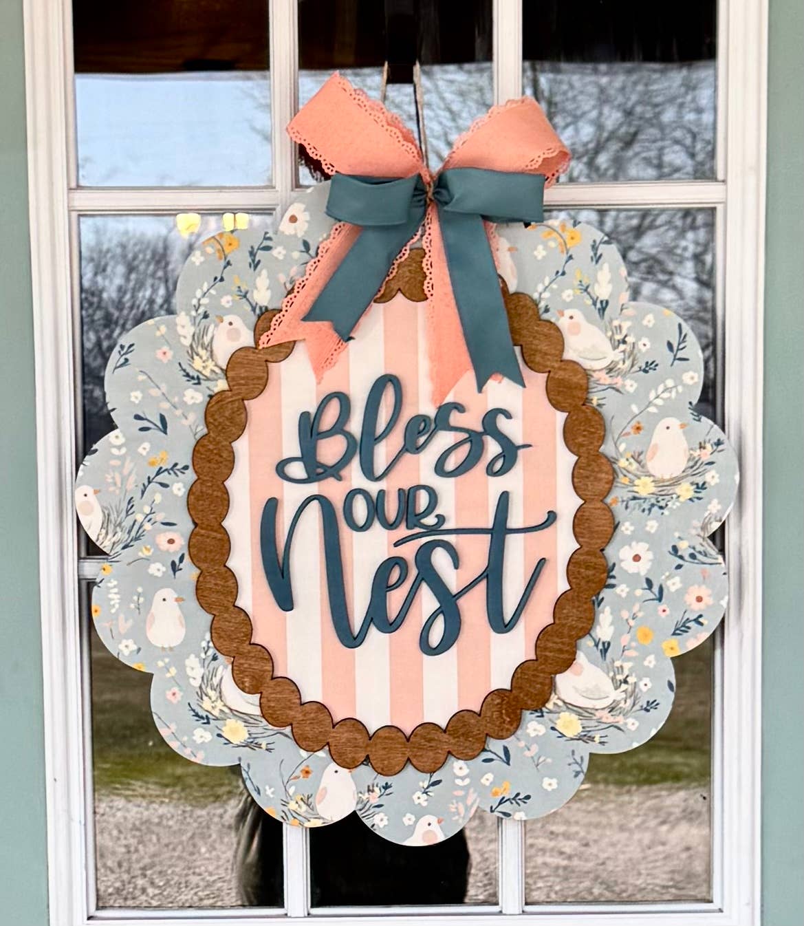 BLESS OUR NEST SCALLOPED SIGN