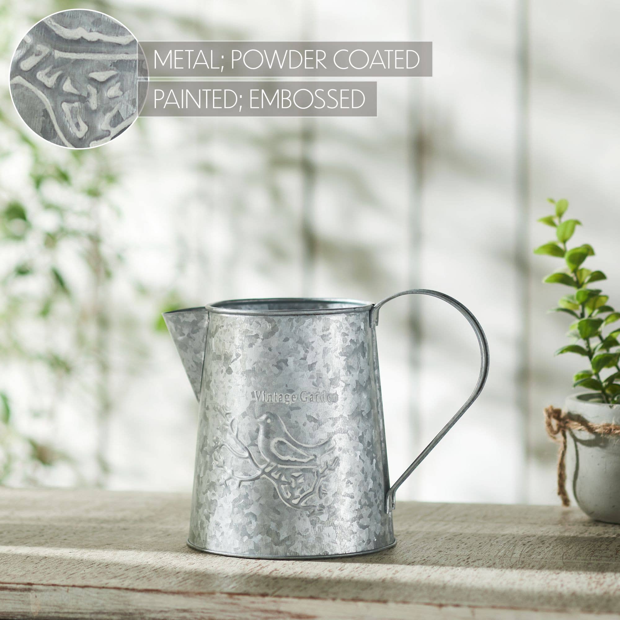 Galvanized Metal Vase with Bird | Farmhouse Decor