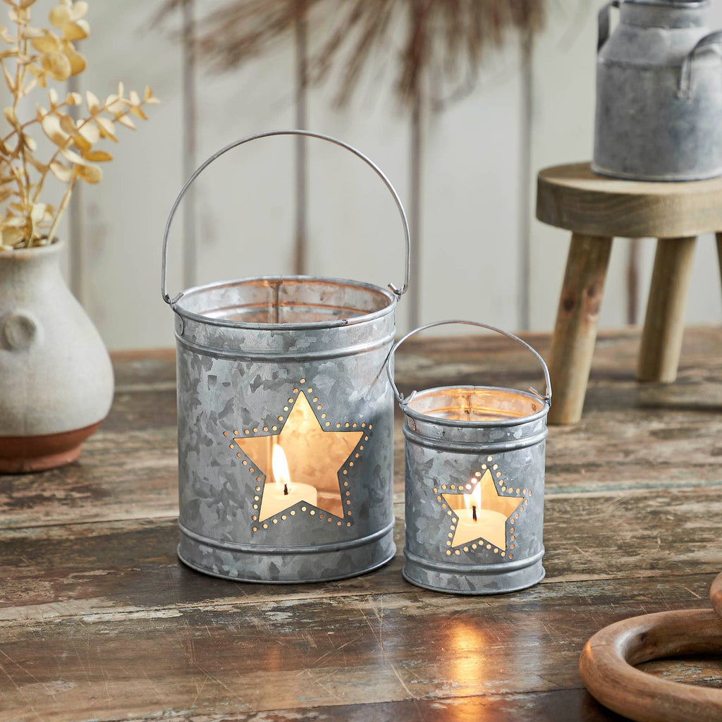 Star Galvanized Metal Votive Candle Holder Set 2pc