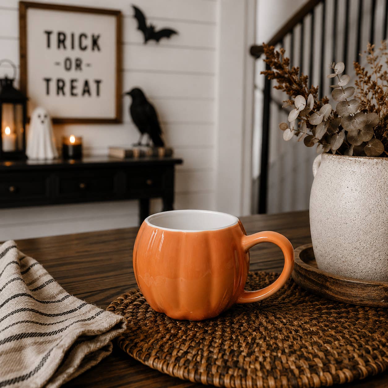 Halloween Drinkware, Ceramic Ghost Mugs, Neutral Fall Decor