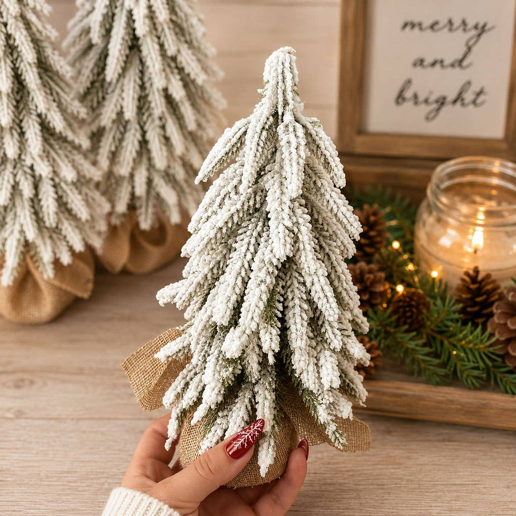 Christmas Trees with Snow, Holiday Mantle & Shelf Home Decor