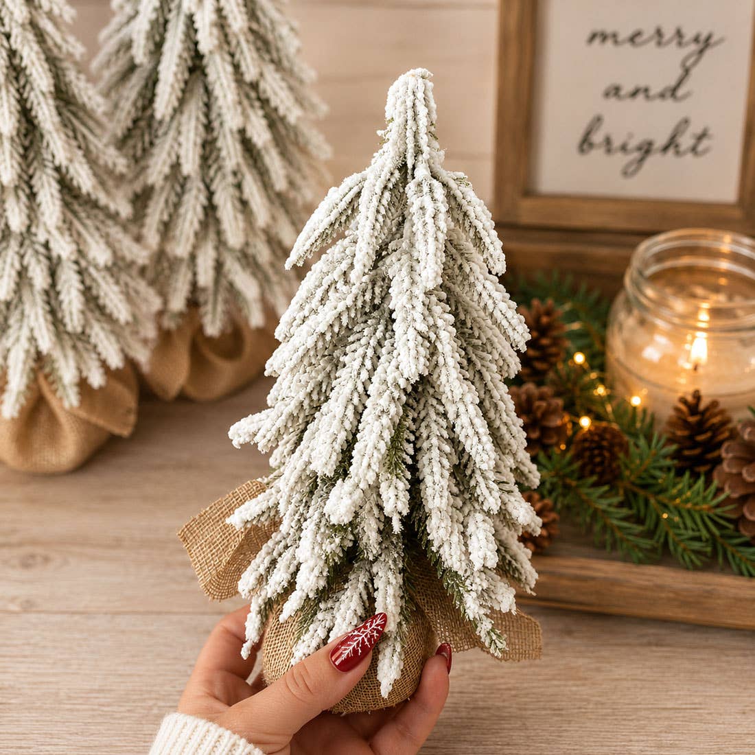 Flocked Snow Christmas Tree Set | Rustic Winter Wonderland