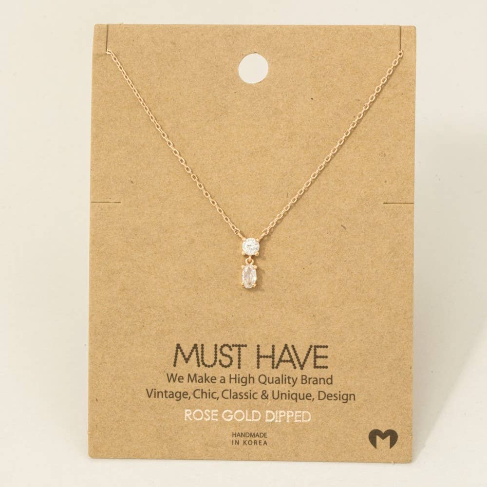 Gold Dipped Cz Circle And Oval Pendant Necklace