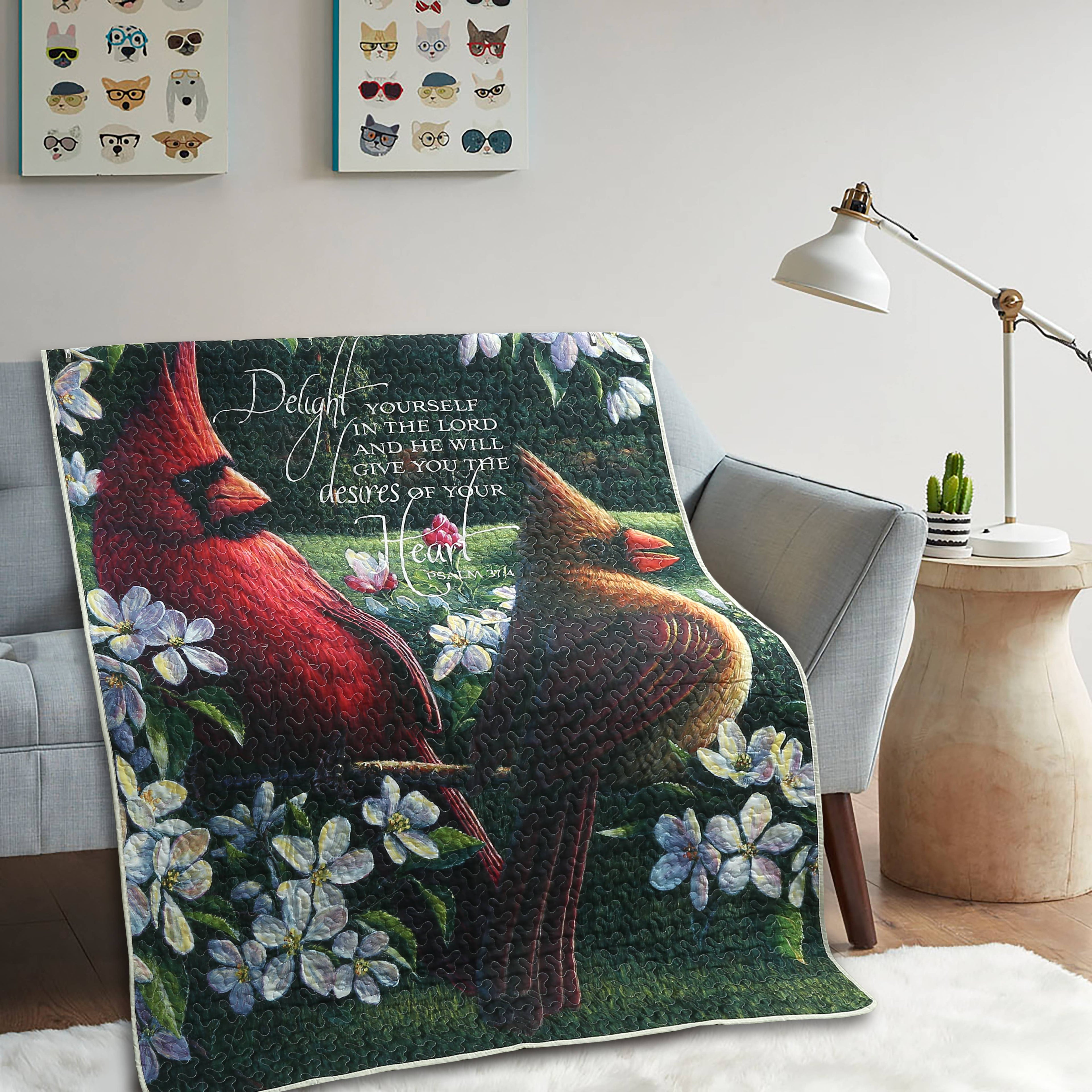 Cardinals Delight Scripture Inspirational Quilted Throw