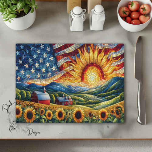 Mosaic Patriotic Farm - Useable Decor - Glass Cutting Board