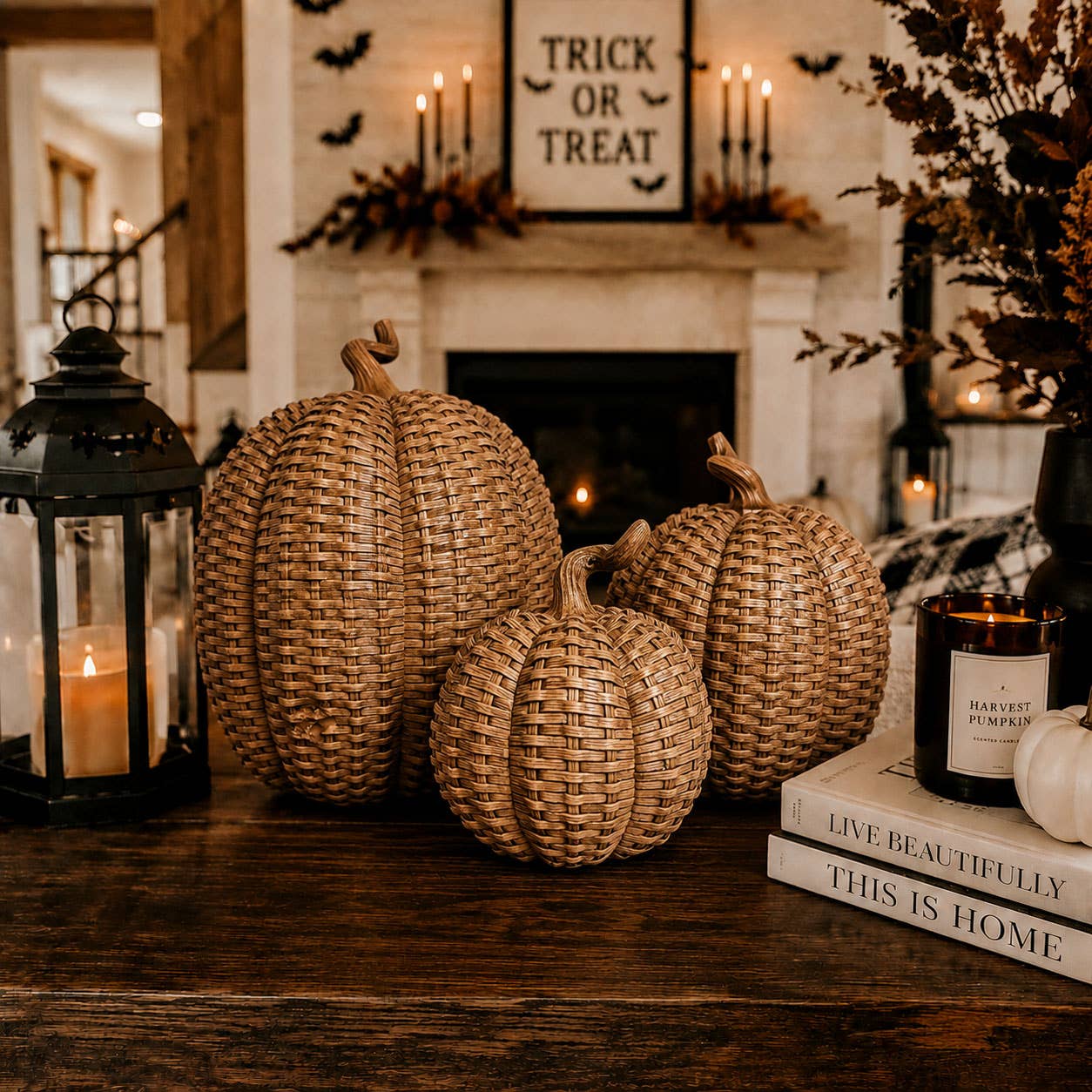 Neutral Fall Halloween Shelf Decor, Cute Pumpkin Home & Gift
