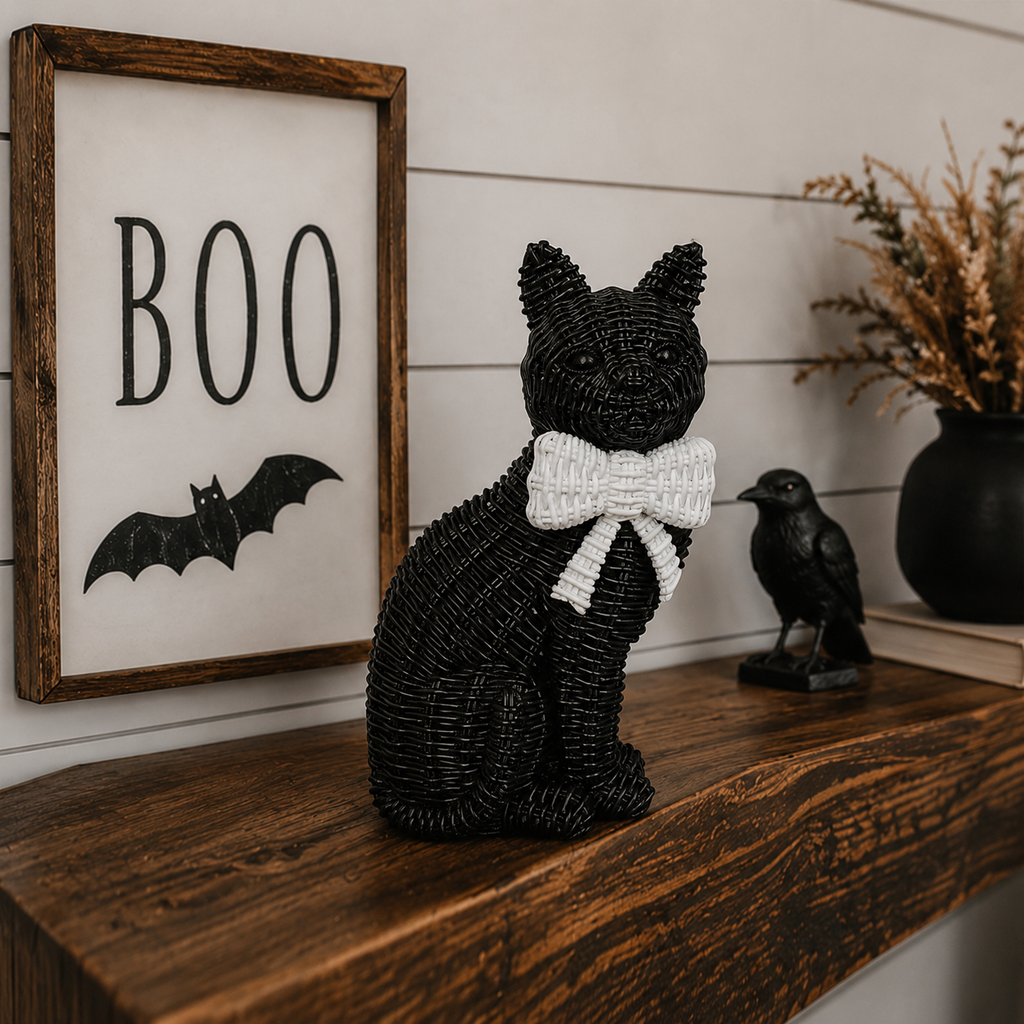 Spooky Shelf Accent Cute Farmhouse Halloween Black Cat Decor