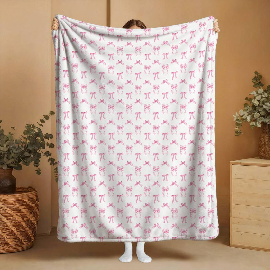 "Pink Bows" Plush Travel Blanket with Matching Case