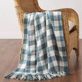 River Blue Heritage Check Throw Blanket with Fringe 50x60
