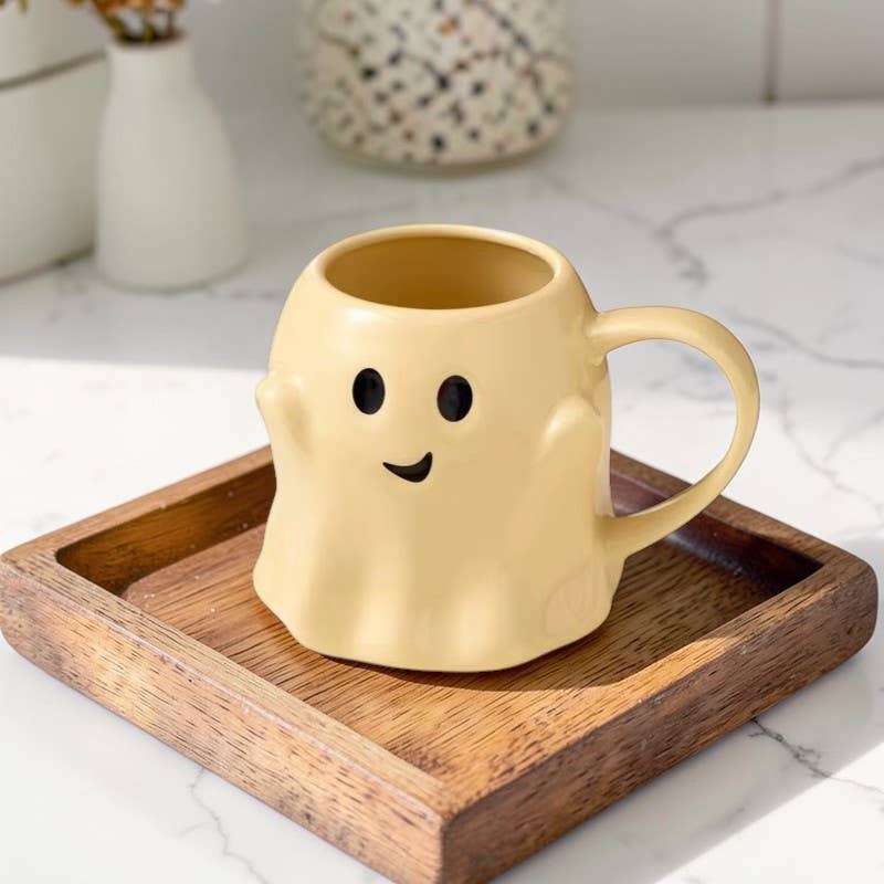 Halloween Drinkware, Ceramic Ghost Mugs, Neutral Fall Decor