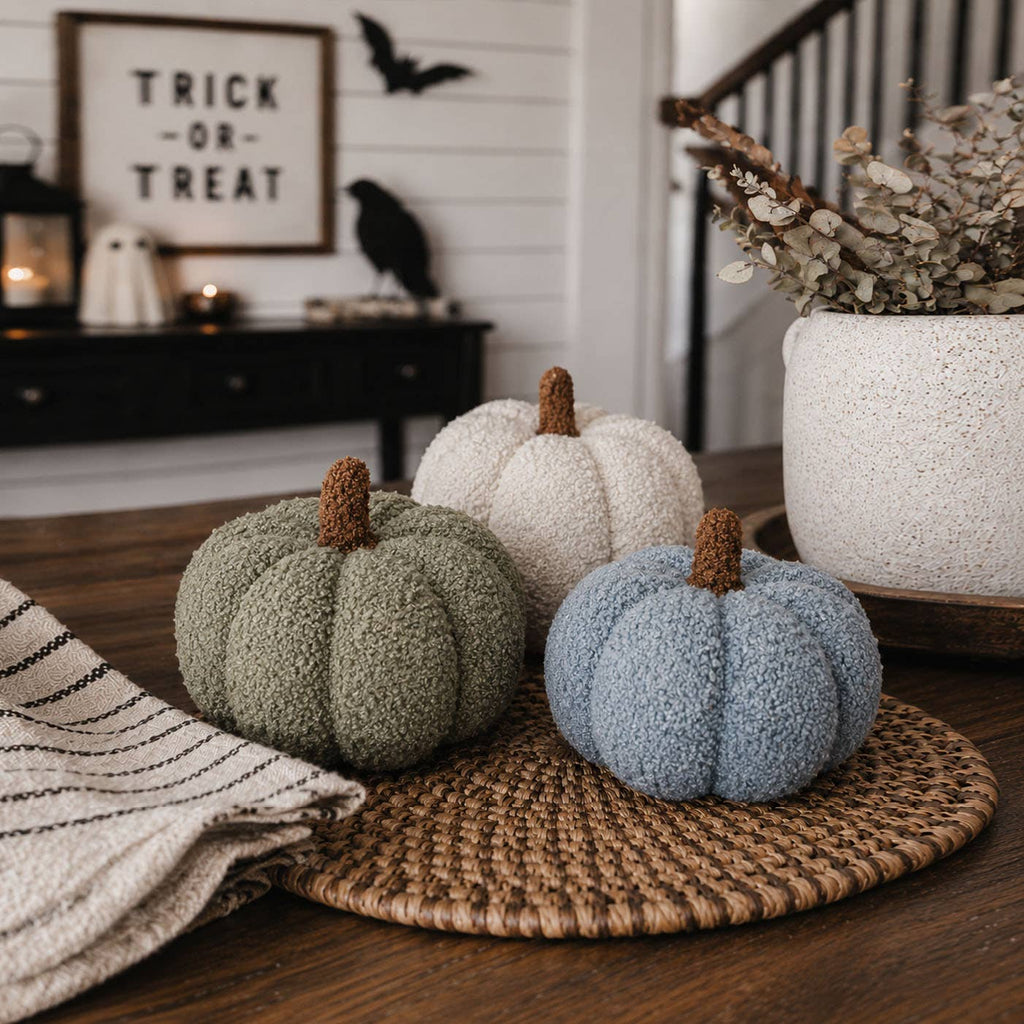 Neutral Fall + Halloween Home Decor, Cute Cotton Pumpkins BW