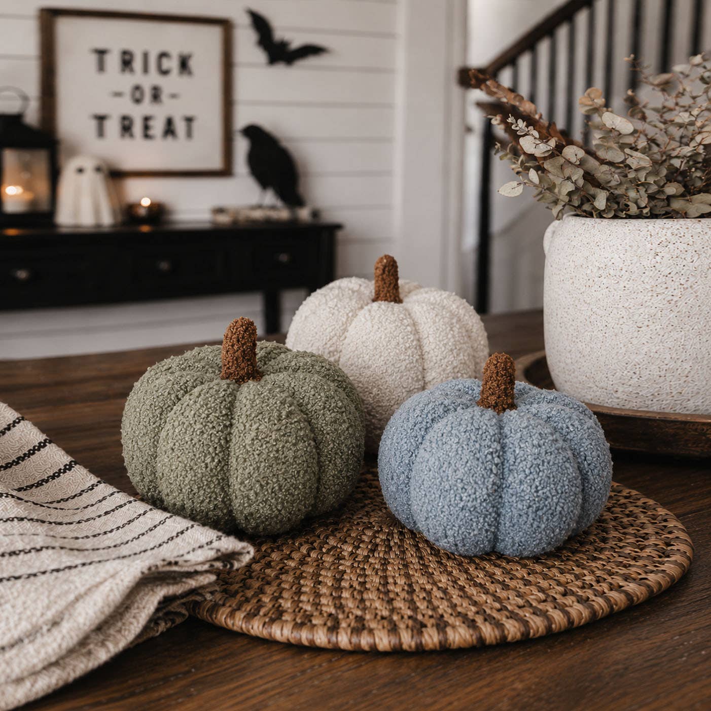 Neutral Fall + Halloween Home Decor, Cute Cotton Pumpkins BW