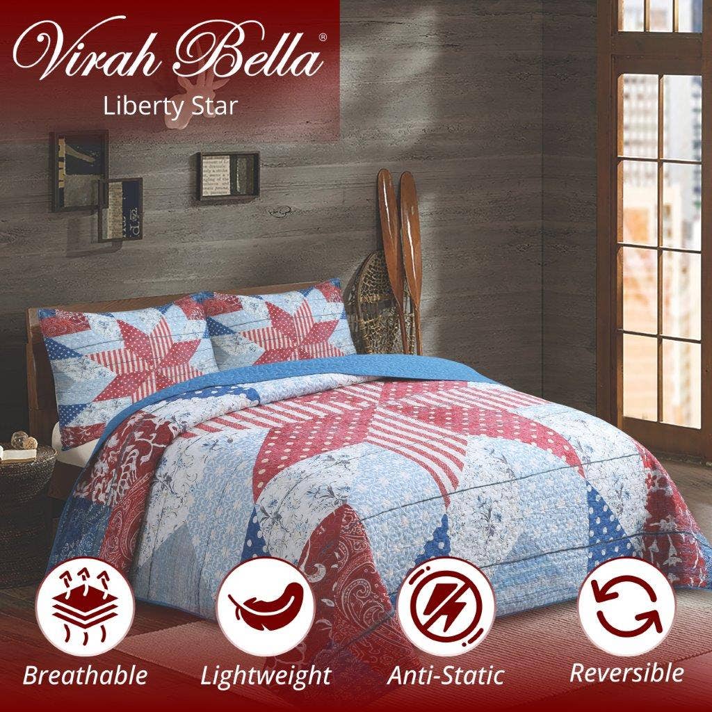 "Liberty Star"  3-Pc. Designer Microfiber Quilt Set