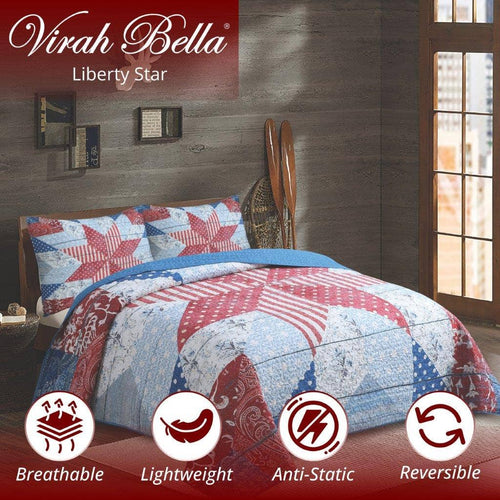 "Liberty Star"  3-Pc. Designer Microfiber Quilt Set
