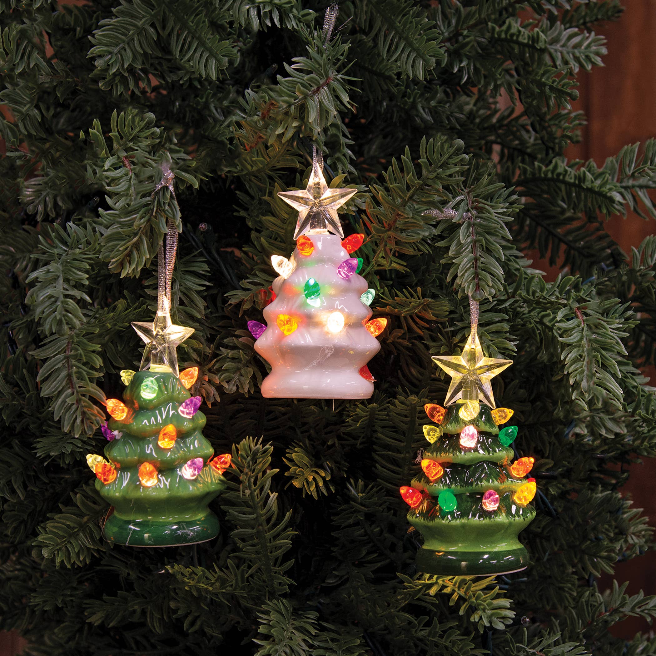 Ceramic Tree Glow Ornament - 3 Assorted