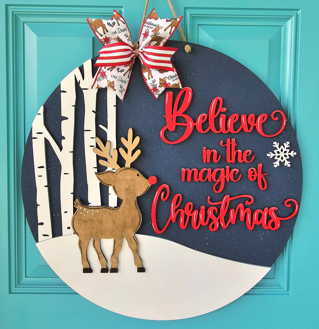 DIY Believe in the Magic of Christmas Rudolph Door Hanger