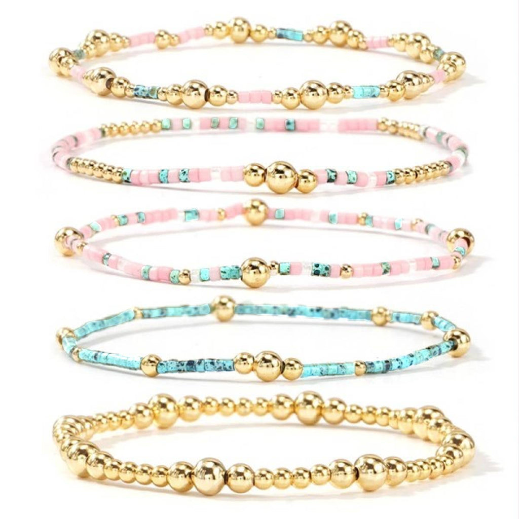 MULTI LAYER NATURAL STONE BALL CHAIN LINK BRACELET | 40B5182