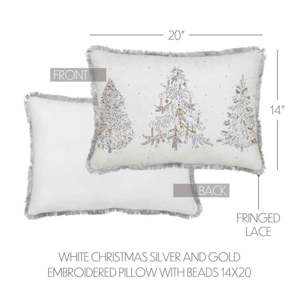 White Christmas Tree Embroidered Beaded Throw Pillow 14x20