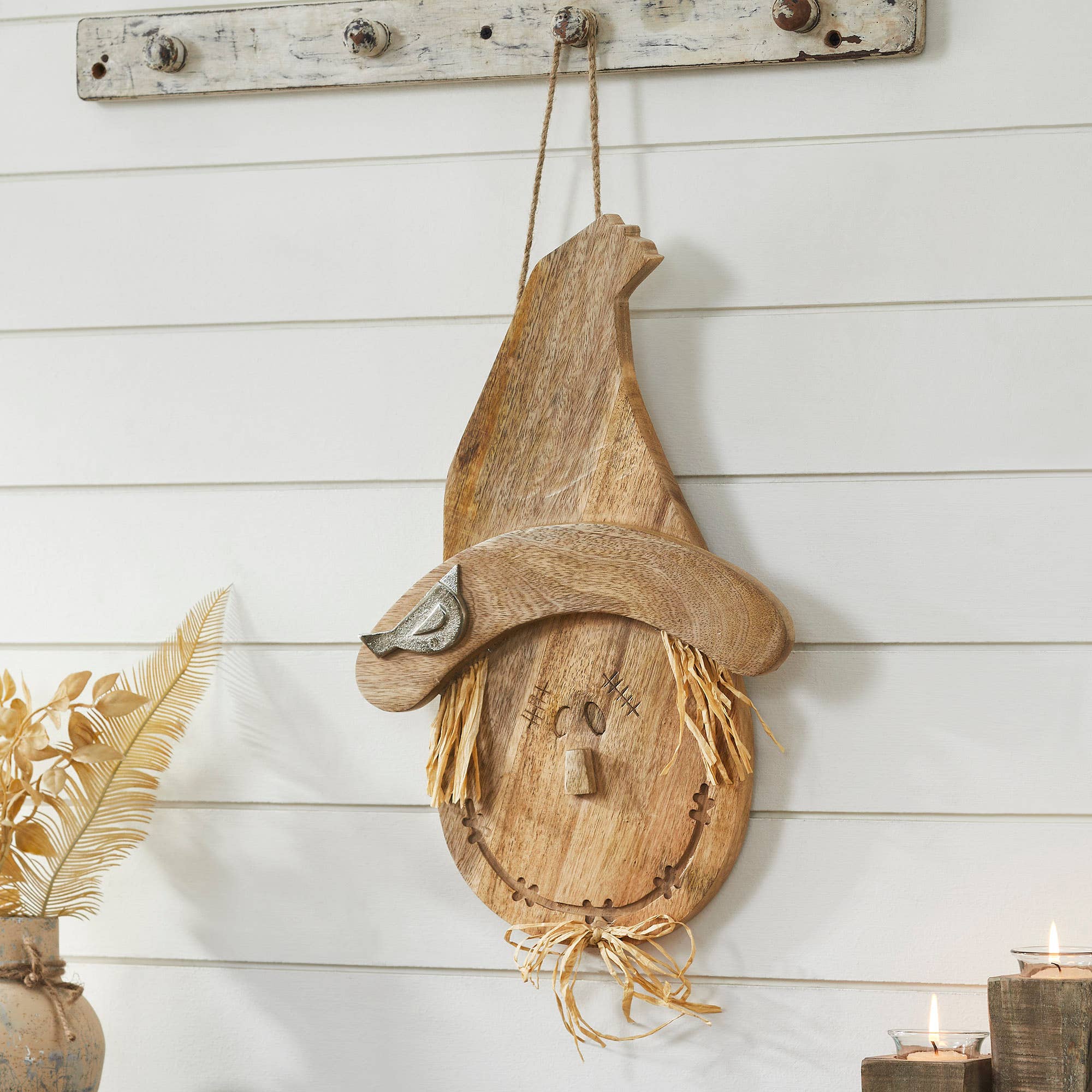Scarecrow Wood Wall Art, 18" Fall Rustic Farmhouse Decor