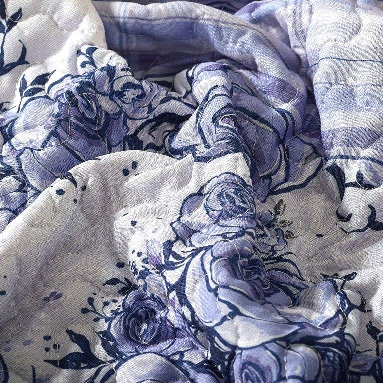 "Garden Walk in Bluebell" Quilted Sherpa Throw 50"x60"