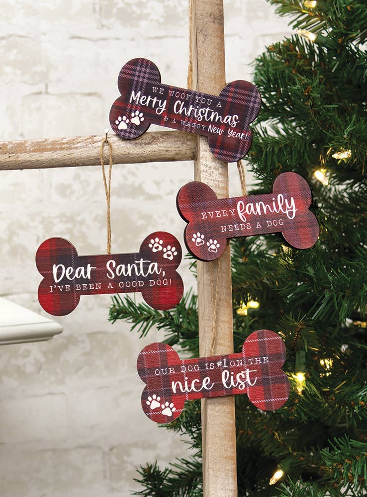 We Woof You A Merry Christmas Bone Ornament, 4 Assorted