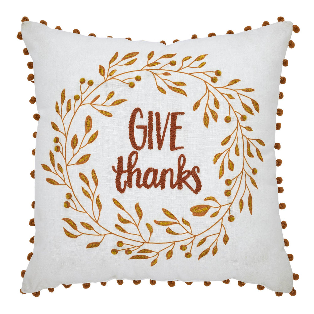 Thanksgiving Fall Wreath Pom Pom Accent Throw Pillow 18x18