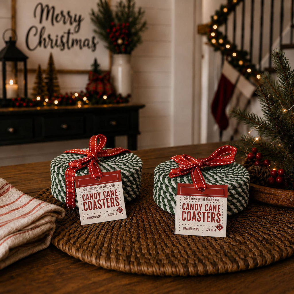 Holiday Fabric Coasters, Red White Christmas Coaster Set